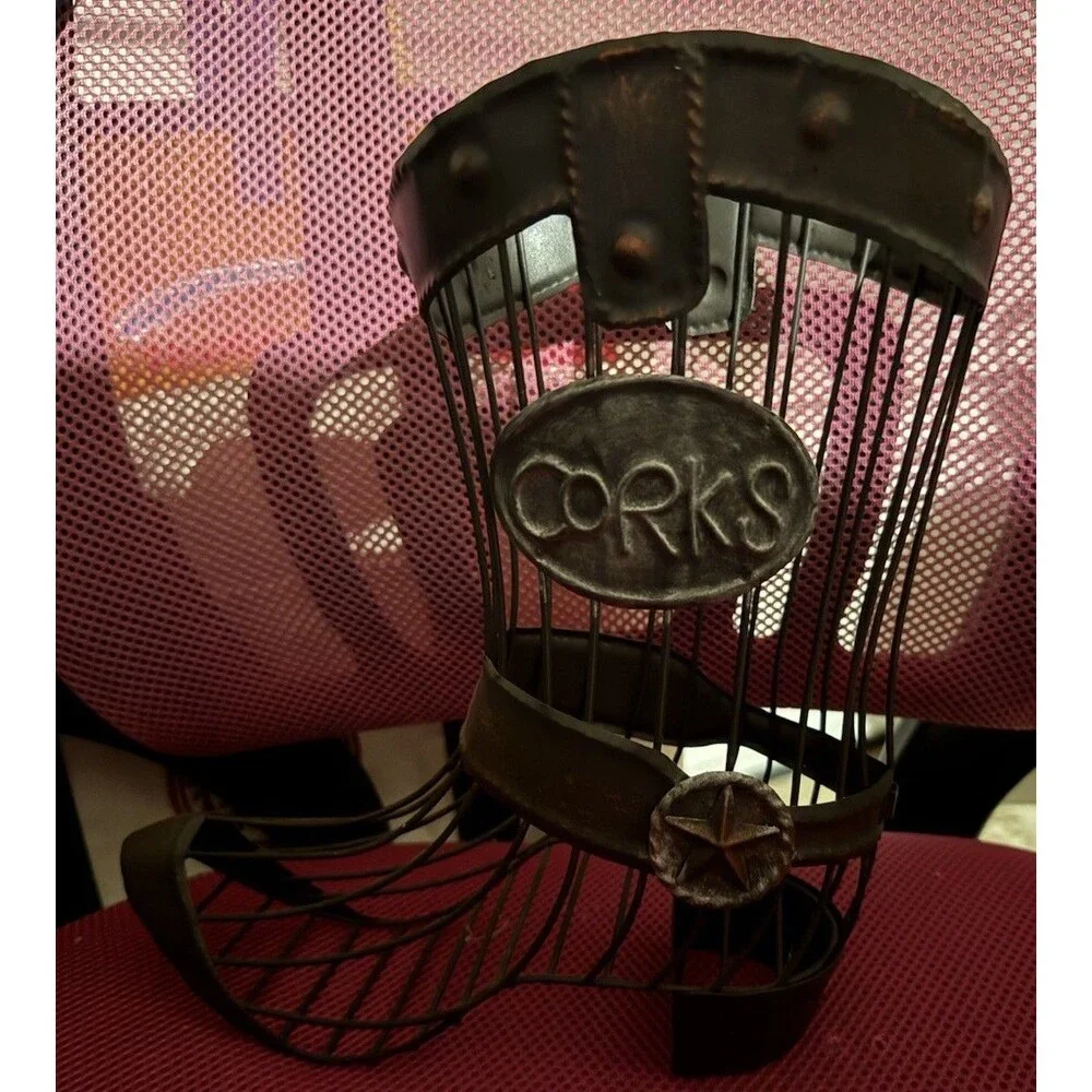 Metal Cowboy Boot Wine Bottle Cork Storage Holder Western CORKS